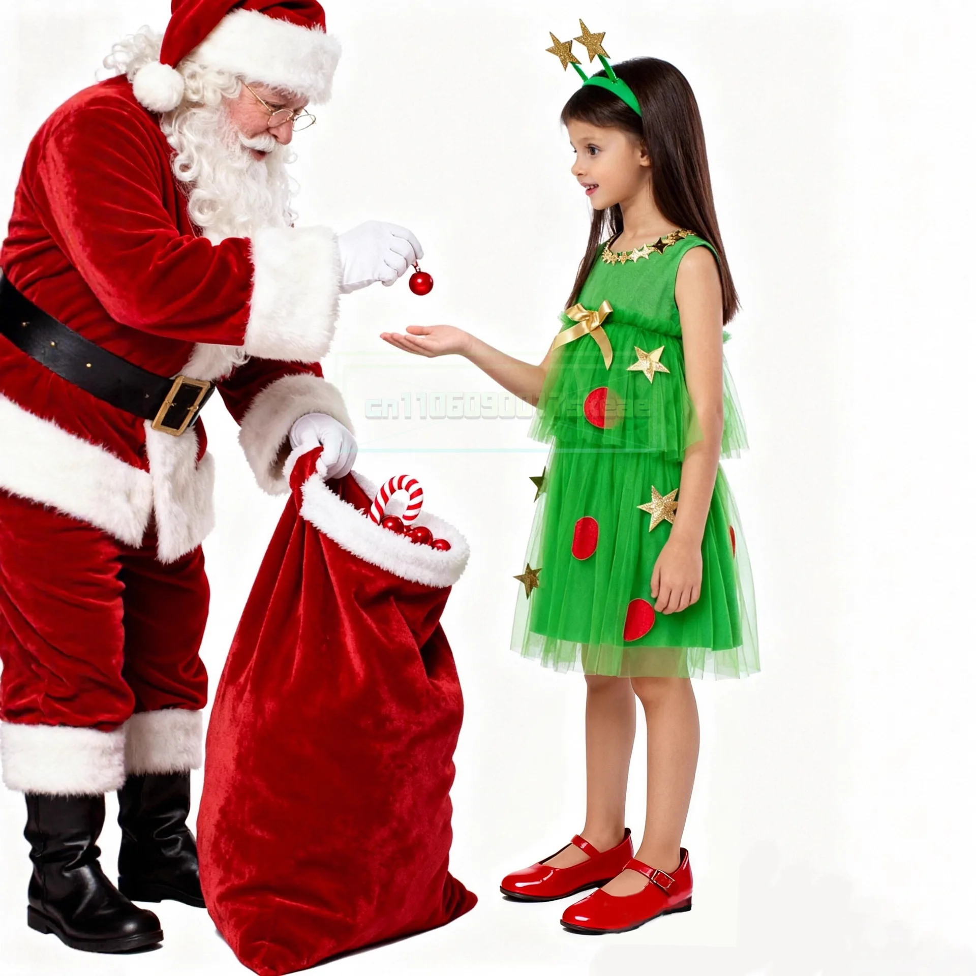 어린이용 새해 요정 의상, 여자아이용 빨간색 녹색 산타클로스 의상 세트(모자 포함), 어린이용 화려한 크리스마스 파티 드레스 세트 공연 의상