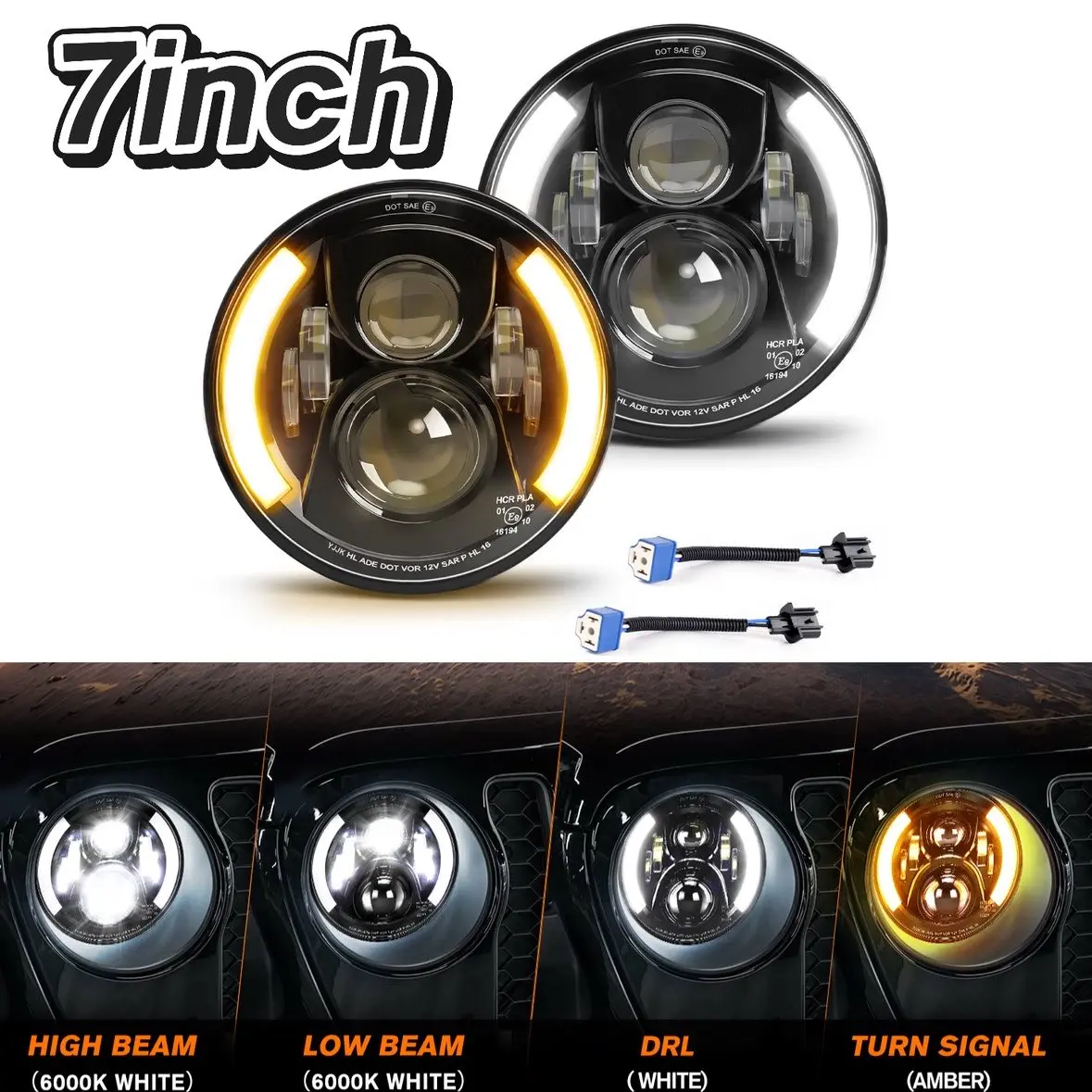 Braveway LED Motorcycle Headlight 7inch Round 4 Modes Hi Lo Beam 6000k 3500k