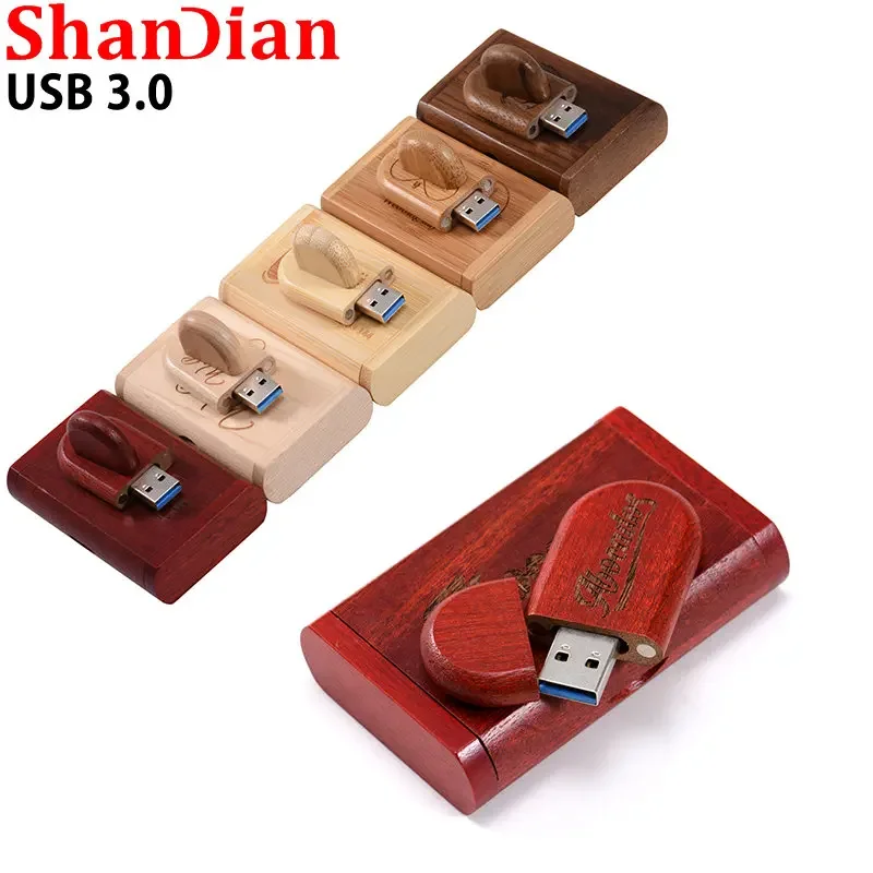 

SHANDIAN Wooden Box & USB 3.0 Flash Drive 128GB High Speed Memory Stick 64GB Free Custom Logo Pen Drive 32GB 16GB Creative Gift