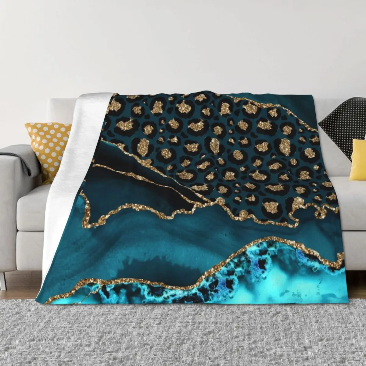 

Teal & Gold Leopard Agate Throw Blanket cosplay anime Sofas Loose Plush Blankets