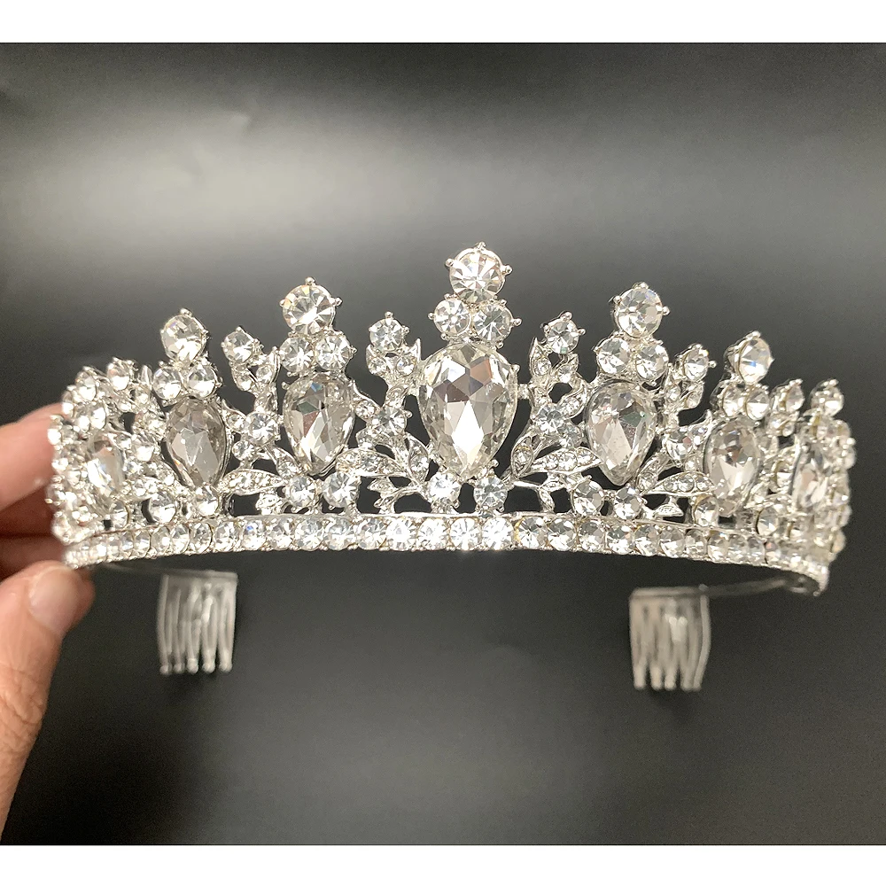 New Delicate Plants  Crystal Wedding Crown Princess Bridal Tiaras Comb Headband Party Dance Headdress Diadem Hair Jewelry Head