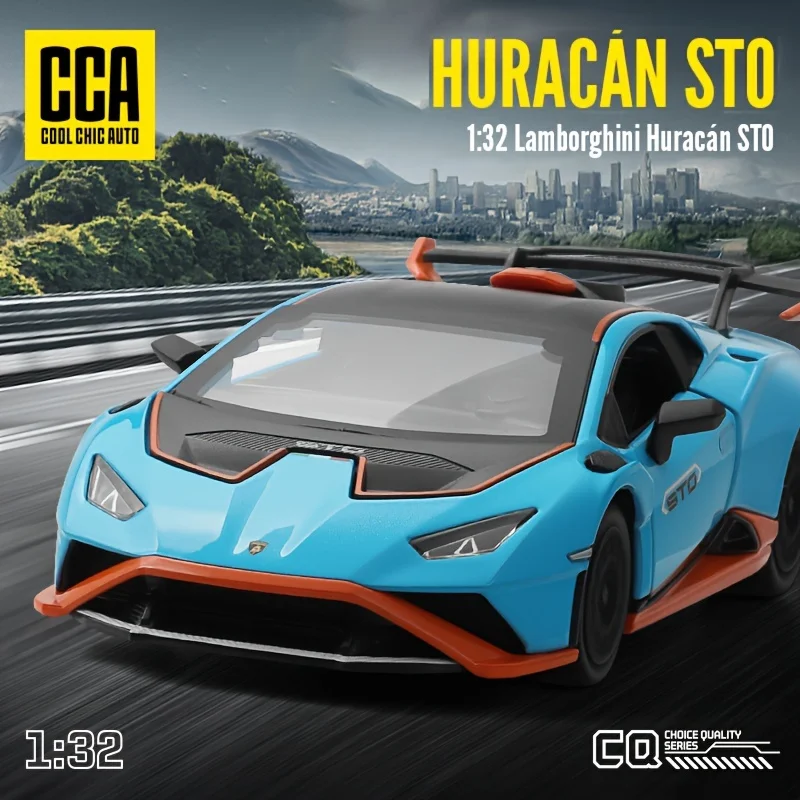 

Lamborghini STO decal-style alloy car, doors open, pull-back motorised, collectible toy, festive gift