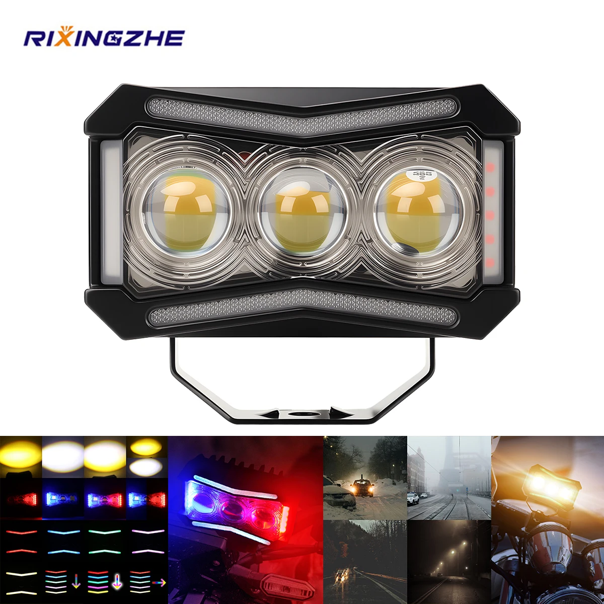

Motorcycle LED Spotlight 30W Headlight 12-18V Warning Strobe Light RGB Color Dynamic Hi/Lo Beam Light for Motorcycle Accessories