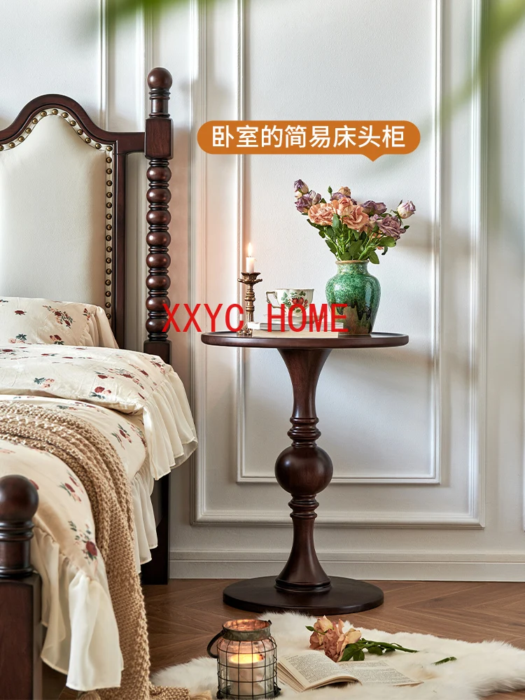 Retro Earth Instrument round Tea Table Solid Wood Sofa Side Table Leisure Balcony Small round Table