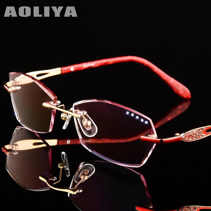 

AOLIYA Woman Luxury Fashion Rimless Glasses Ultra Light Alloy Eyewear Optical Prescription Frames High Business Spectacle Frame