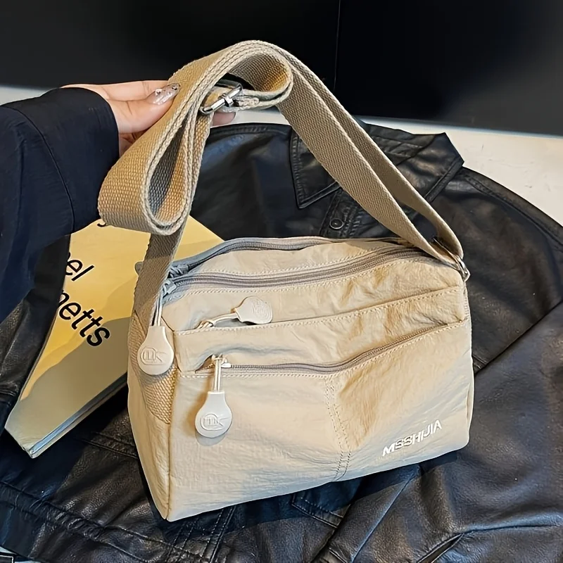 

Ladies' Fashion Nylon Crossbody Bag - Spacious, Lightweight, Multifunctional, Solid Color with Zipper Closure