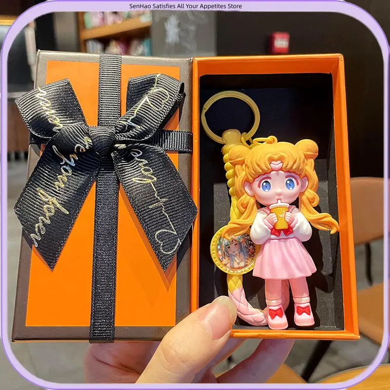 New Sailor Moon  Usagi Chibiusa Ami Silicone Key Chain Anime Kawaii Cartoon Figure Bag Charm Gift for Women Girls