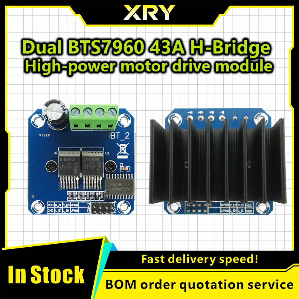 XRY Módulo de driver de motor de alta potência duplo BTS7960 43A H-bridge/carro inteligente/DC6-27V duplo BTS7960 BTS7960B DC 43A