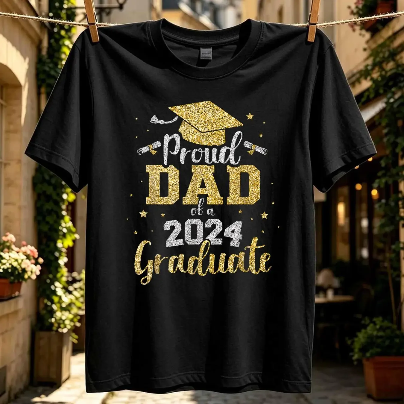 washed T Shirt Proud dad of a class 2024 graduate senior graduation long or short sleeves vintage Washed Casual homme