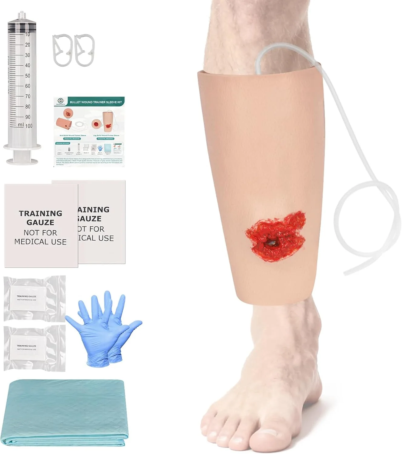 Wearable Bullet Wound Trainer Model Leg Sleeve Stop the Bleeding Hemostasis Training Wound Packing for Medical Student Education