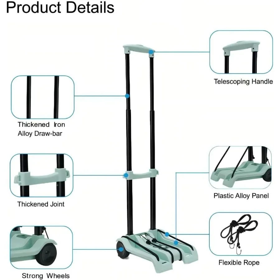 Wózek składany 100 LBS z kółkami do łatwego przemieszczania i przechowywania: Przenośny wózek transportowy do użytku domowego, podróży, zakupów i na zewnątrz, składany.