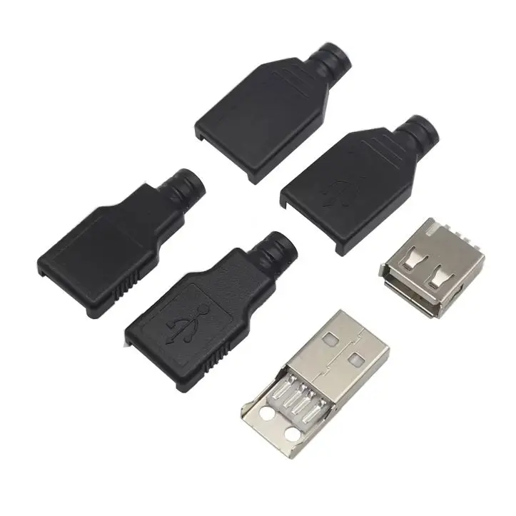 【20-5Set】 Type A Male Female USB  Plug Socket Connector With Black Plastic Cover Type-A DIY Kits