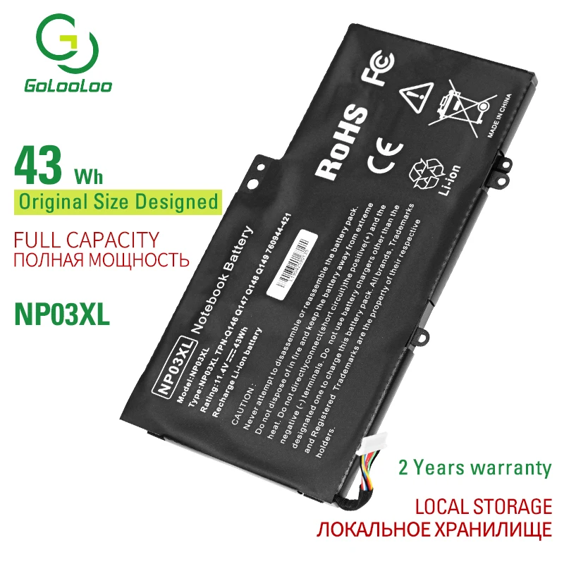 Golooloo 43Wh NP03XL Laptop Battery for HP Pavilion X360 13-A010DX TPN-Q146 TPN-Q147 TPN-Q148 HSTNN-LB6L 760944-421 15-U010DX