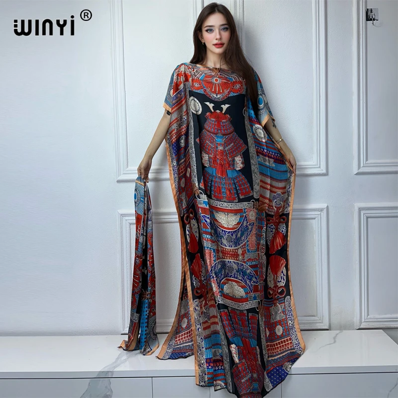 

WINYI print african dresses for woman Dubai Muslim beach cover up kaftan Batwing Sleeve evening dress abaya africa clothing