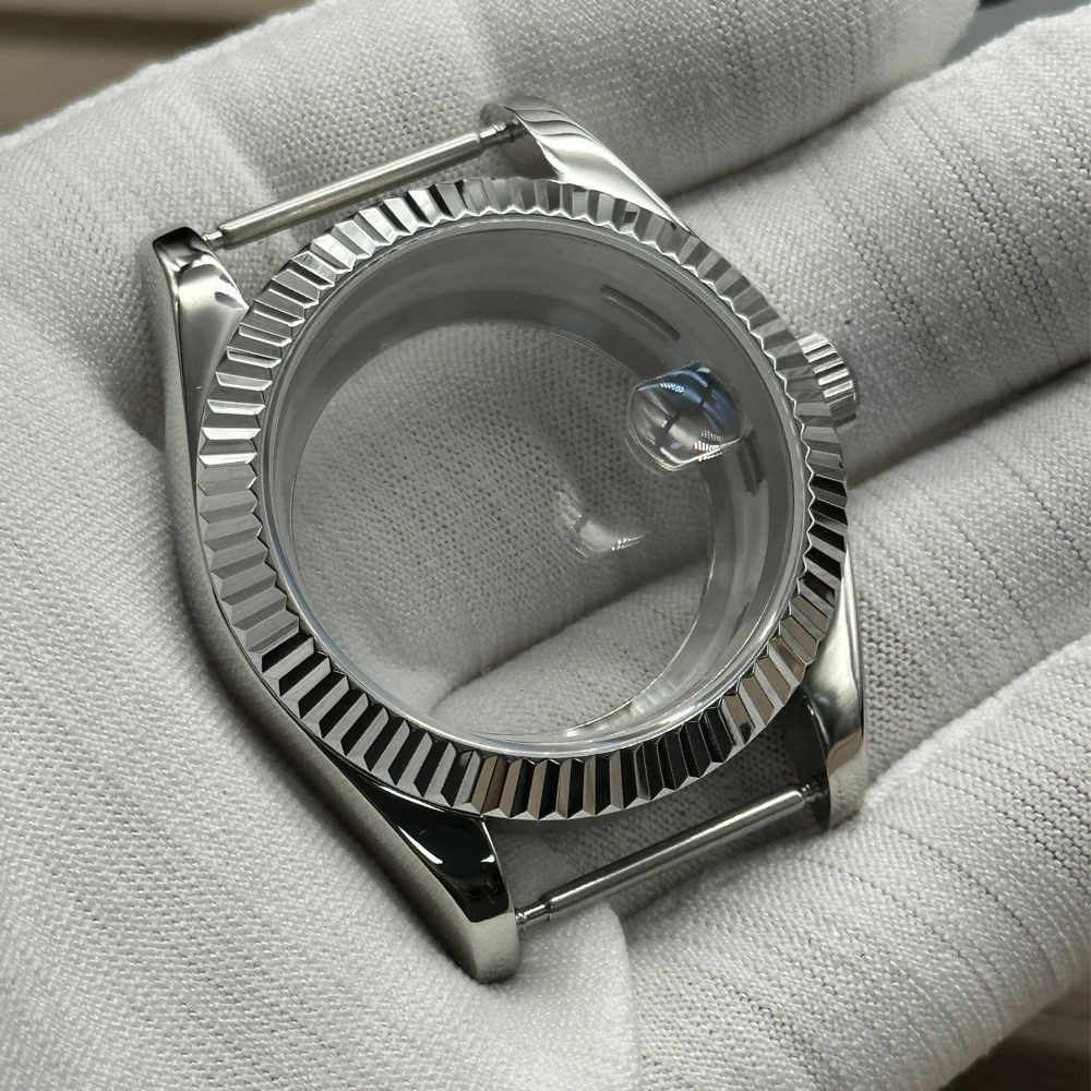 Watch Silver Case 41mm Sapphire Glass Magnifying Glass Date Window Modified Replacement Parts For NH34 NH35 NH36 Movement