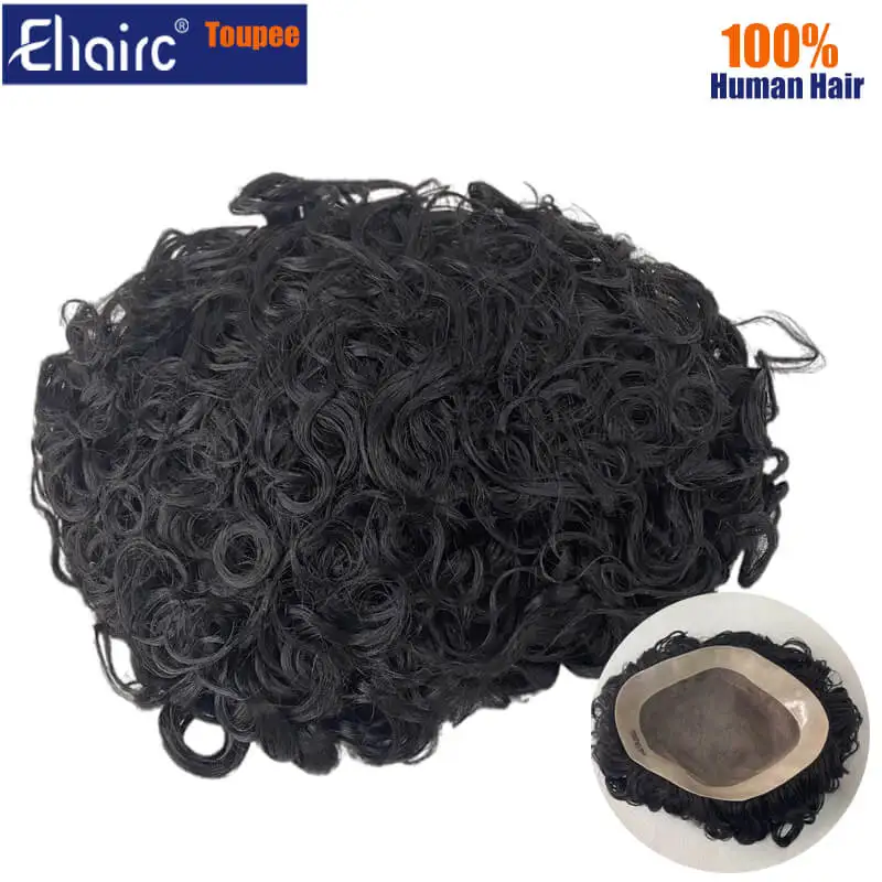 Male Hair Prosthesis Curly Man Wig Breathable Toupee For Men Mono Men's Wig 100% Durable Natural Human Hair Wig