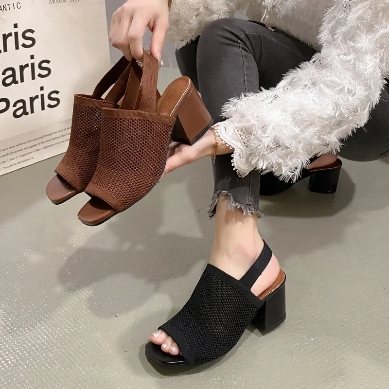 2025Summer Elegant Sandals with Fine Mesh Breathable Upper, New Elastic Back Strap for Women, Korean Version Casual Sandals