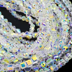 White AB Color Austrian Crystal Beads 4 6 8mm Cube Flat Round bicone triangles Glass Loose Bead for Jewelry Making DIY Bracelets
