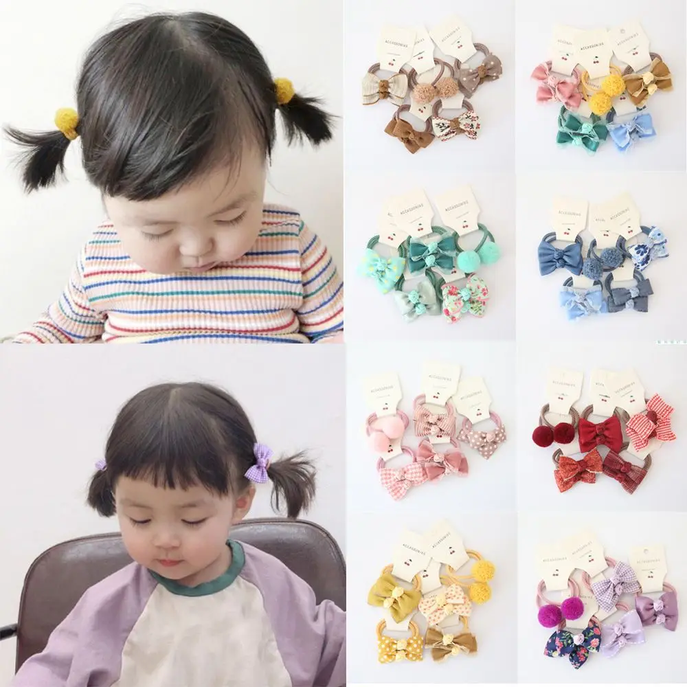 

10pcs Kids Girls Hair Ties Bows Elastic Rubber Band Hair Rope Gum Flower Small Plush Ball Scrunchies Children Hair Accessories