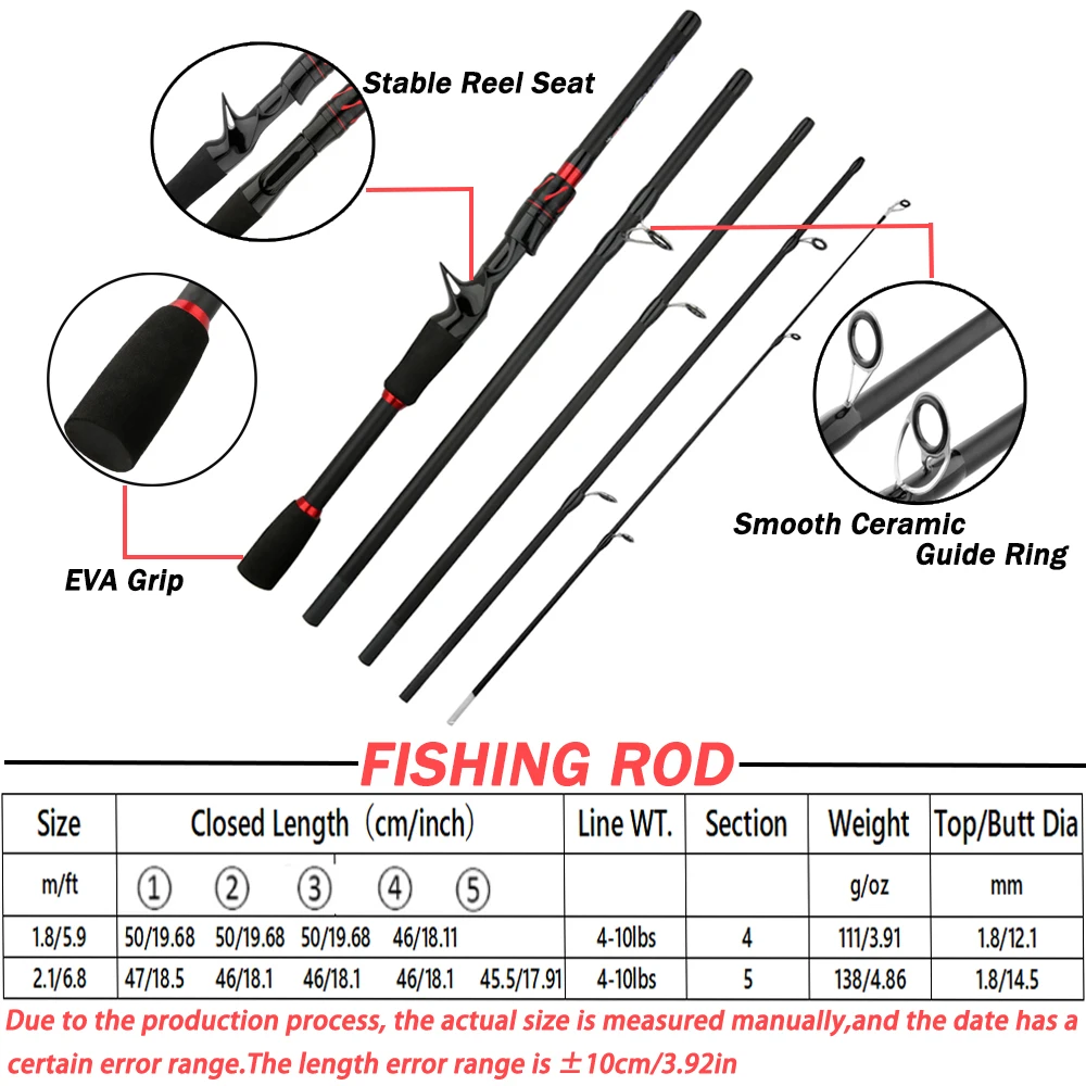 Casting Spinning Angelrute 2,1/1,8 m UltraLight Lure Rod Carbon Fiber Rod Pole 4/5 Abschnitt mit EVA Griff 3-15g Köder WT – Detail 2