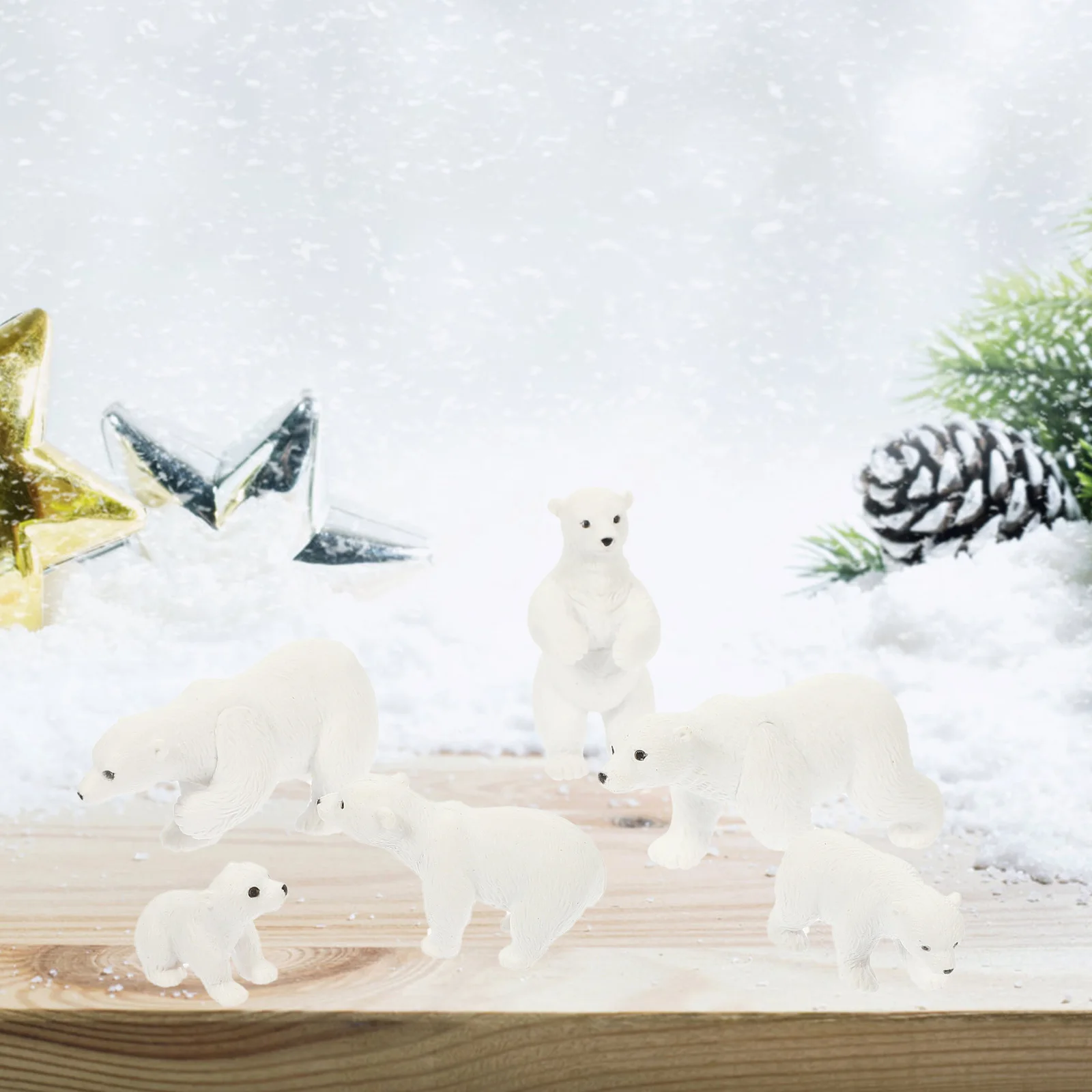 

6Pcs White Bear Resin Craft Micro Landscape Decoration Cute Polar Bear Ornament for Home Garden Office Desk Decor