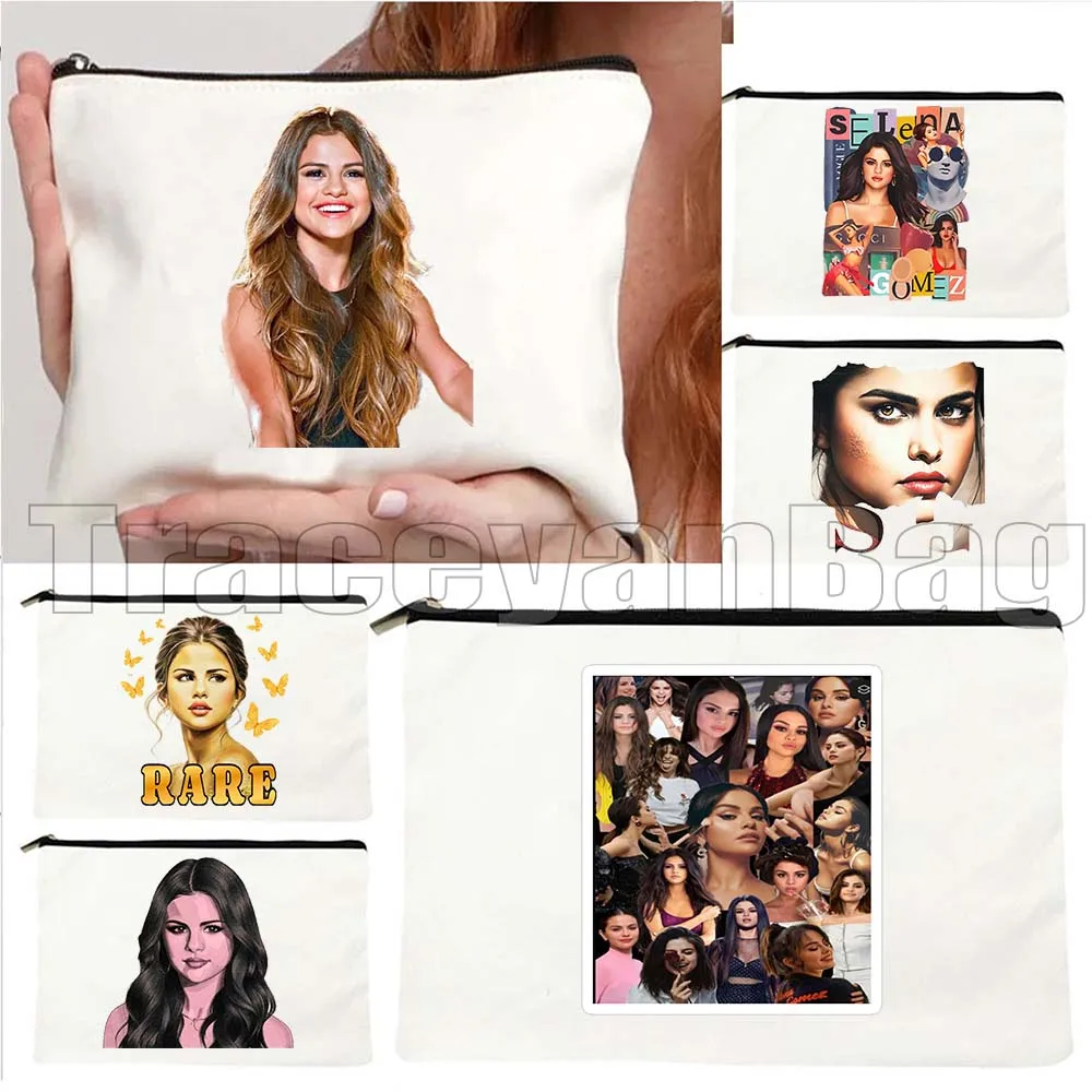 

Beautiful Selena Rare Portrait Cute Music Singer Poster Fan Gifts Canvas Cosmetic Bag Makeup Toilet Bag Pencil Case Zipper Pouch
