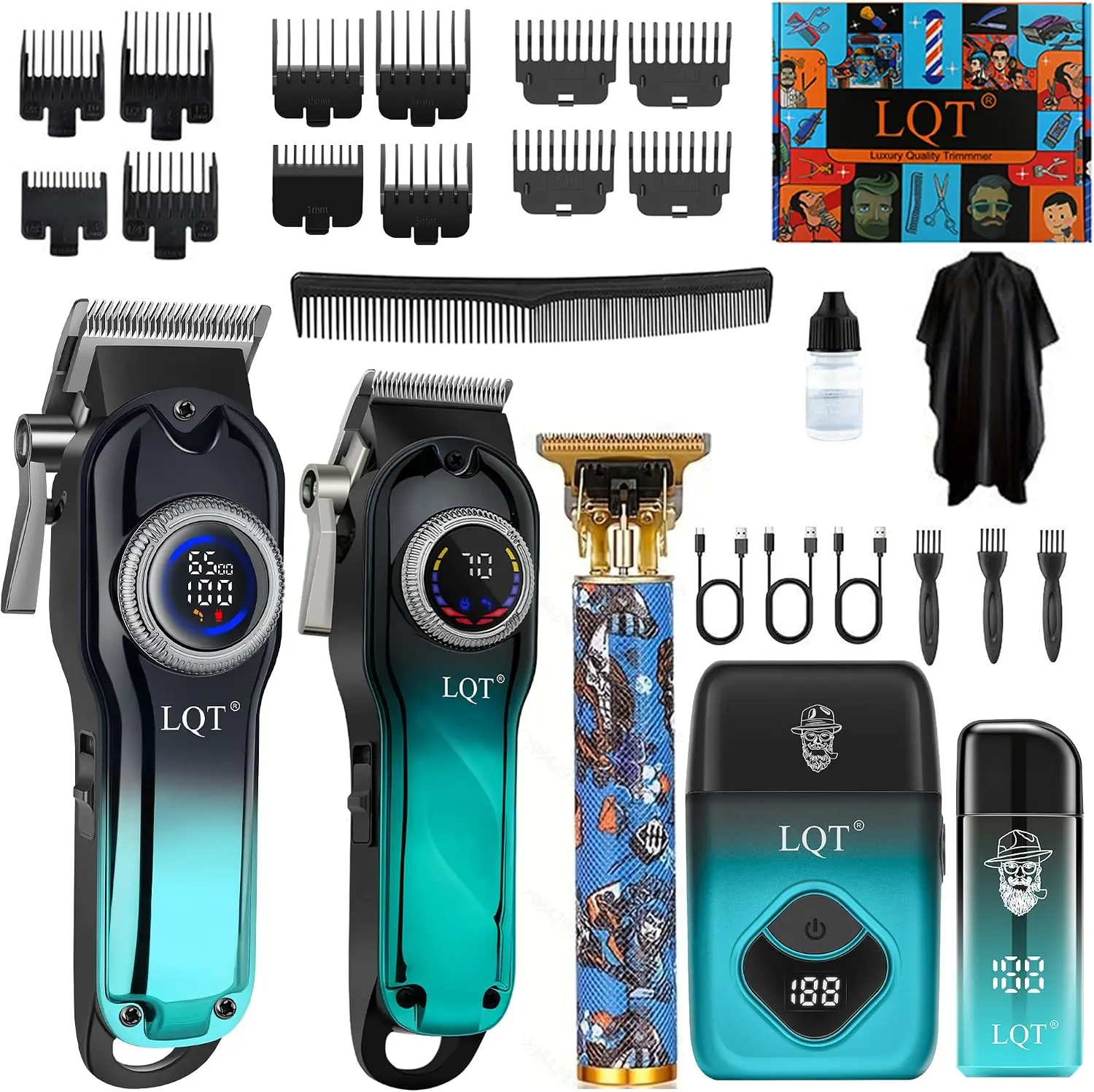 Professional 5-in-1 Cordless Hair Clipper Kit in Gradient Blue, Men's Beard Trimmer, Electric Shaver & Nose Hair Trimmer Set for Grooming, Gift for Father, Husband, Boyfriend, Son