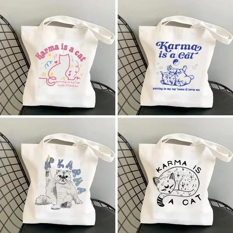 Taylor Music Karma Is A Cat Bolsa de compras Bolso de lona reutilizable de gran capacidad Bolsa de almacenamiento Bolsos de hombro para regalo de tienda de mascotas