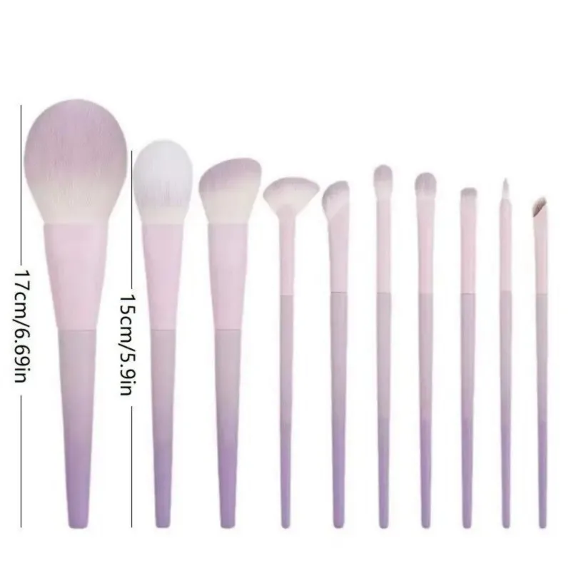 Set di pennelli per trucco color lavanda da 10 pezzi - Pennelli cosmetici in fibra sintetica premium per applicazioni professionali di trucco, coll completo