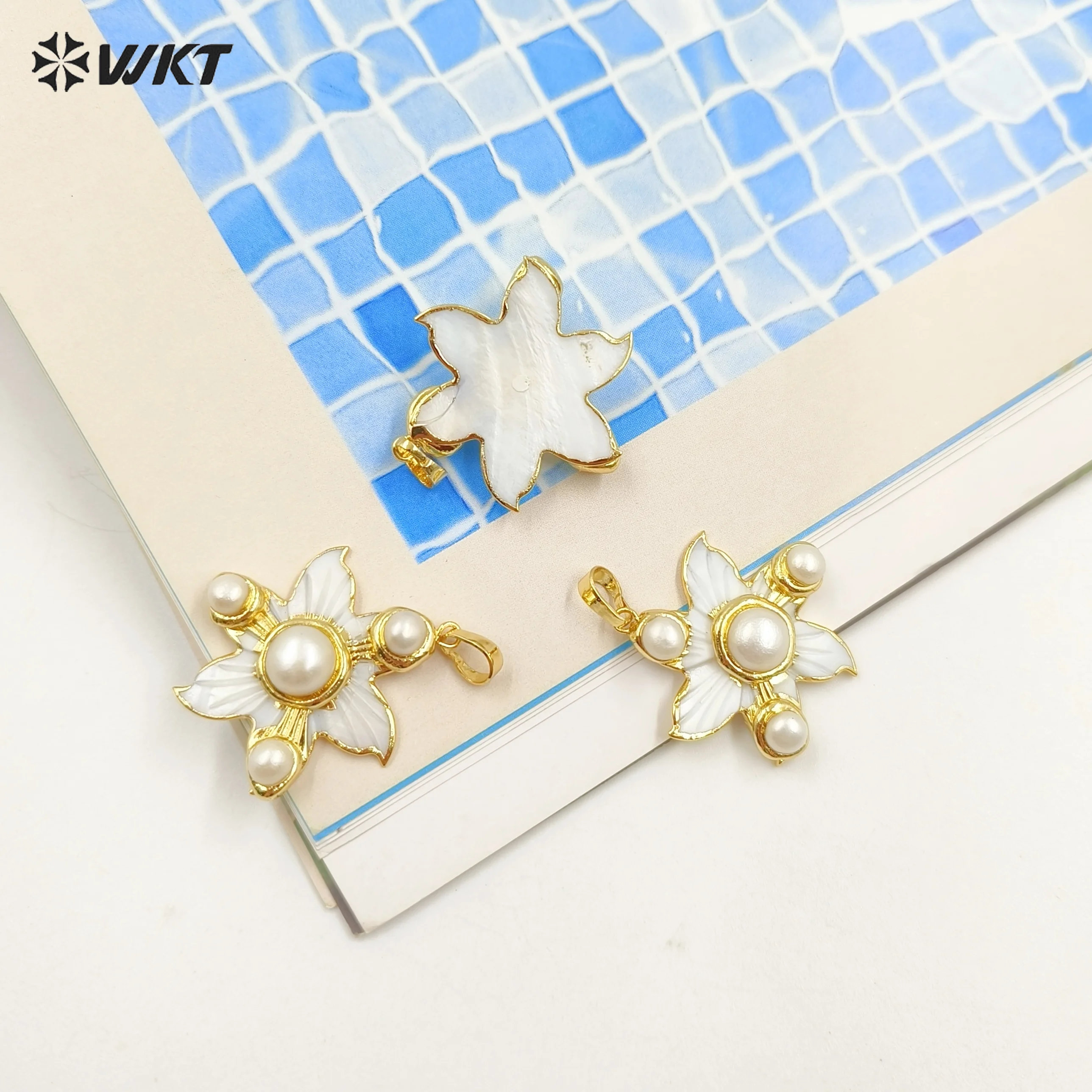 WT-JP394 New Style Versatile Pearl  Shell Flower Shape Pendant With 18k Real Gold Plated For Women Jewelry Decoration