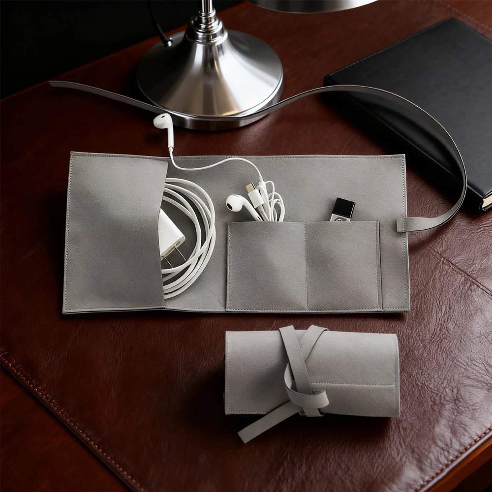 

Jewelry Bag Electronic Accessories Organizer 14mm Microfiber USB Cable Charger Earphone Bags Travel Case Roll Up Gift Pouch Cord