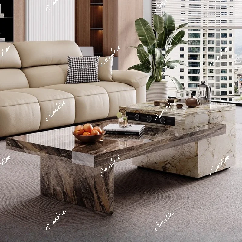 

Rock slab island coffee table living room home balcony kettle tea set integrated tea table