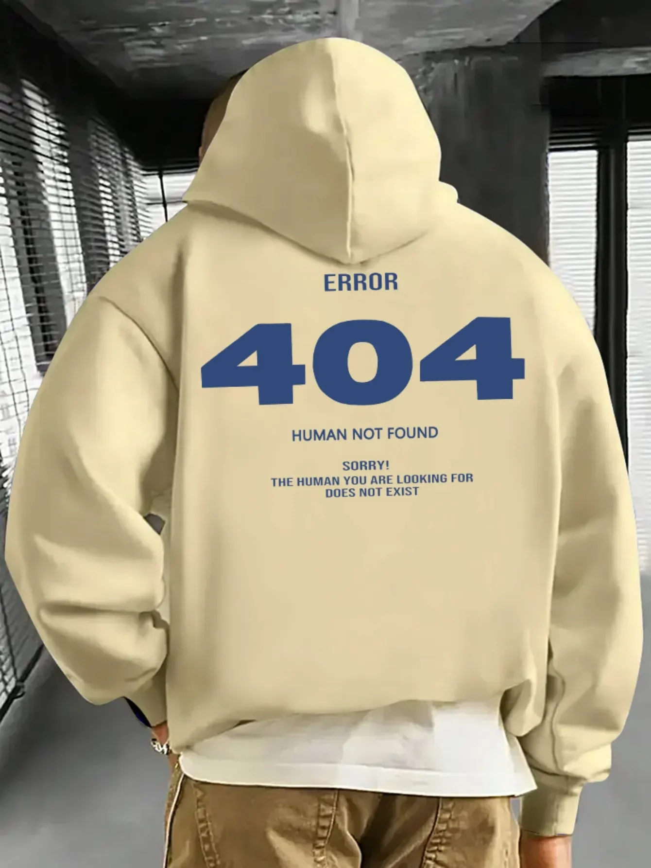 Plus-size men's hoodie with fun 404 error graphic and text - front and back print. Casual pullovereveryday streetwear.Loose fit.