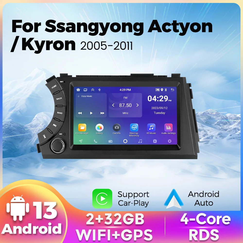 2Din Android OS Car-play Car Radio WIFI RDS for Ssangyong Kyron Actyon 2005 - 2013 Multimedia Video Player GPS Navigation Stereo