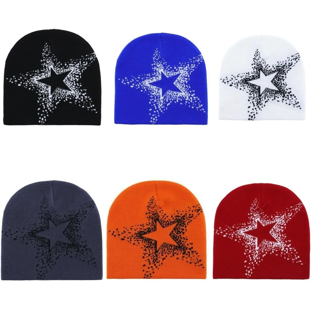 Fashion Jacquard Star Knitted Hat Pentagram Warm Pullover Cap Cashmere Cold Cap Y2k Beanie Hat Female/Male 6