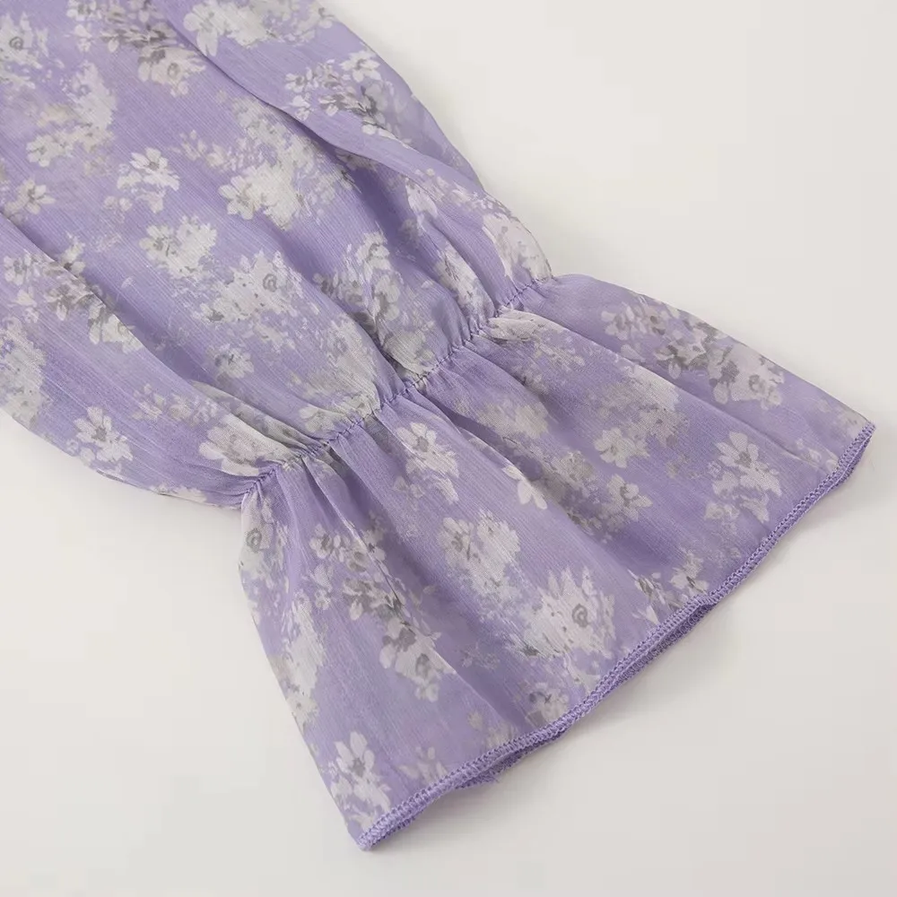 JHJN 2025 Autumn Hot Sale New Style Floral Dresses Long Sleeve Gentle Sweet Square Neck Purple Long Swing Skirt Women'S Dresses