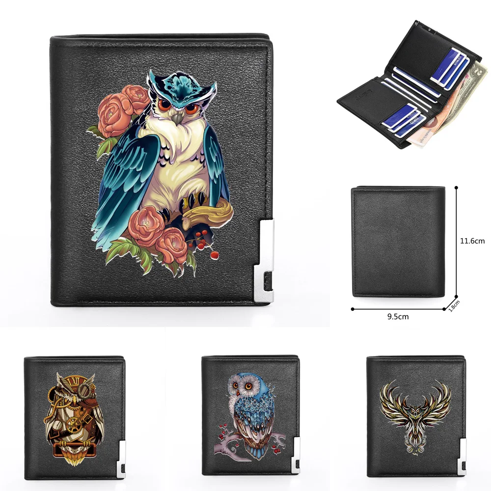 

Classic Fashion Owl Design Printing Leather Wallet Men Women Billfold Slim Credit Card Holders Short Purses