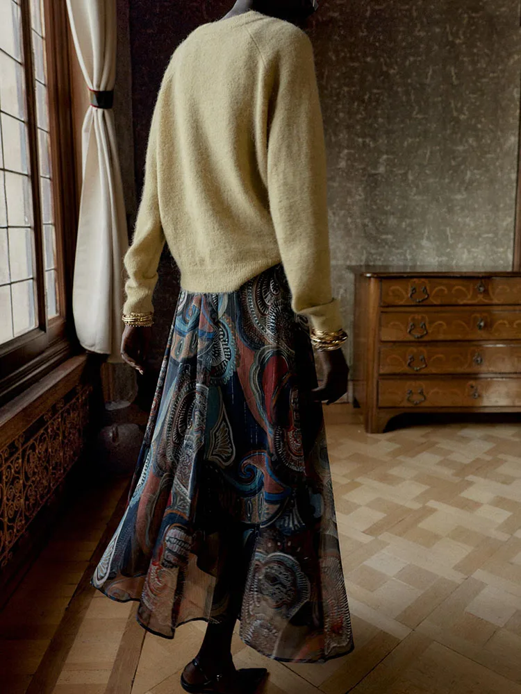 Faionable – jupe mi-longue imprimée Tead en métal pour femme, robe ceinturée, Costume de scène ethnique, nouvelle collection hiver 2025