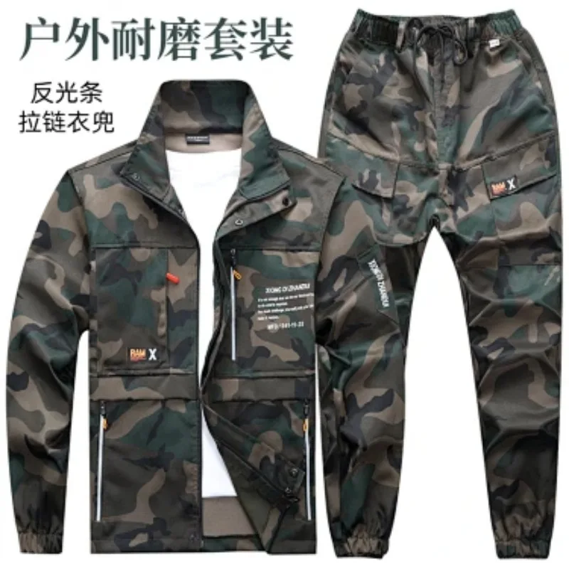 Men Camouflage Cargo Pants Wear Resistant Reinforced Crotch Elastic Waist Multi Pocket Work Trousers view 5
