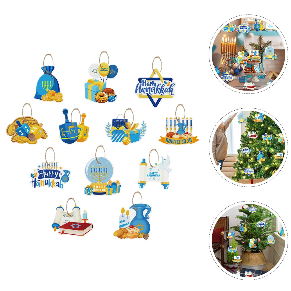 12 Pcs Hanukkah Party Decoration Hanging Cards Ornaments Decorations Pendant Paper Home Festive Sign Elevator