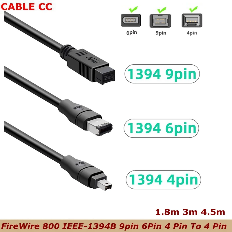 FireWire 800 IEEE-1394B 9pin 6Pin To 6pin 4 Pin To 4 Pin IEEE 1394 For ILink Adapter Cable 4Pin To Firewire 400 Cable 1.8m 3m 5m