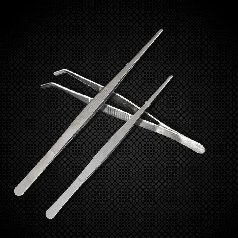 Barbecue Food Tong Stainless Steel Straight Curved Tweezer Toothed Tweezer Home Medical Garden Kitchen BBQ Tool