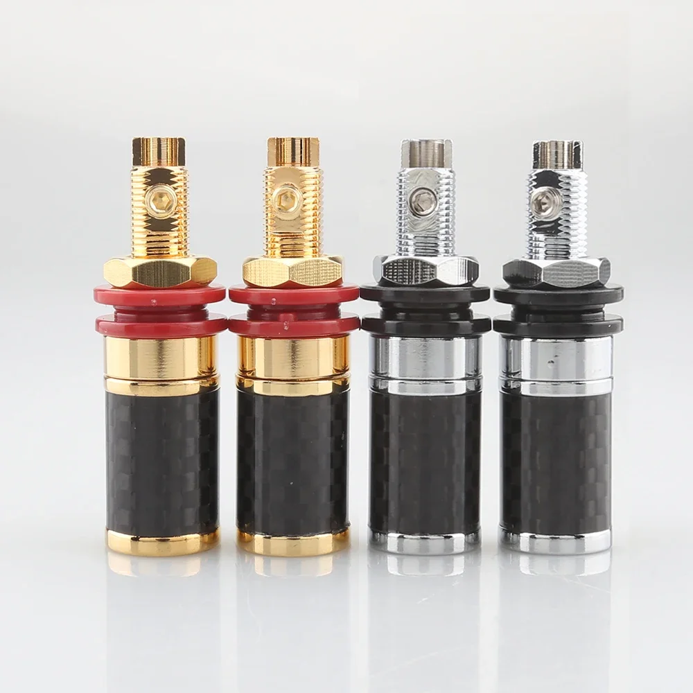 

4pcs CF45G/R Carbon Fiber Binding Post Gold/Rhodium Plated Terminal Banana Jack Connector Banana Plug Socket Speaker