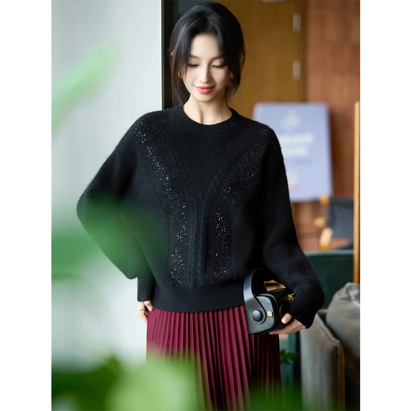 High-End Knitted Sweater Women's Base Layer irt No Pilling Autumn Winter Long Sve round Ne Regular Fit Single Piece