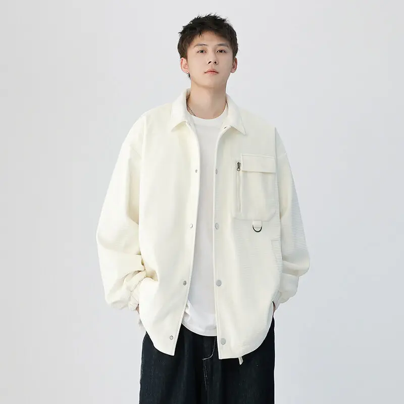 Spring Autumn Men's Jacket Corduroy Casual Outdoor Sports Coat Korean Windbreaker Jacket for Men Student Outerwear White Black