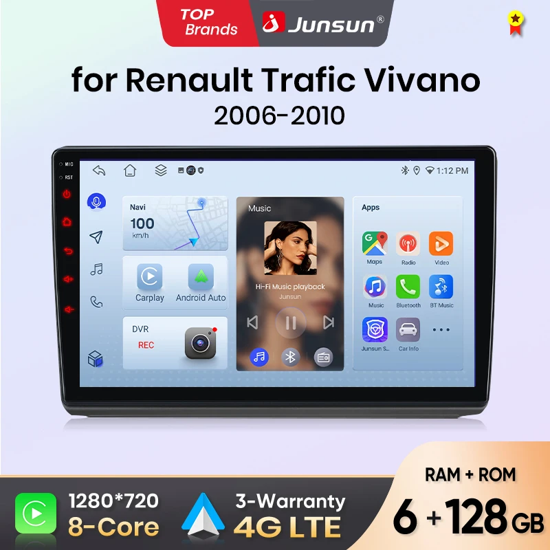 Autoradio Junsun pour Renault Trafic Nissan Primastar Opel Vivaro 2006-2010 CarPlay Android Auto FM RDS DSP BT GPS Navi SWC Écran tactile HD IPS Plug & Play Lecteur multimédia Appel mains libres Style d'origine de l'unité centrale de la voiture
