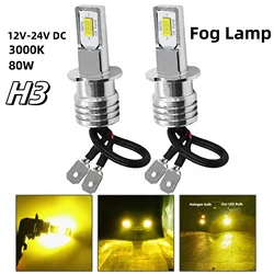 2x H3 Fog Lamp Led Fog Light Bulb Conversion Kit Super Bright Yellow For Drl Lamp 3000k 80w 3570 2smd 12v-24v Dc For 360 Degrees