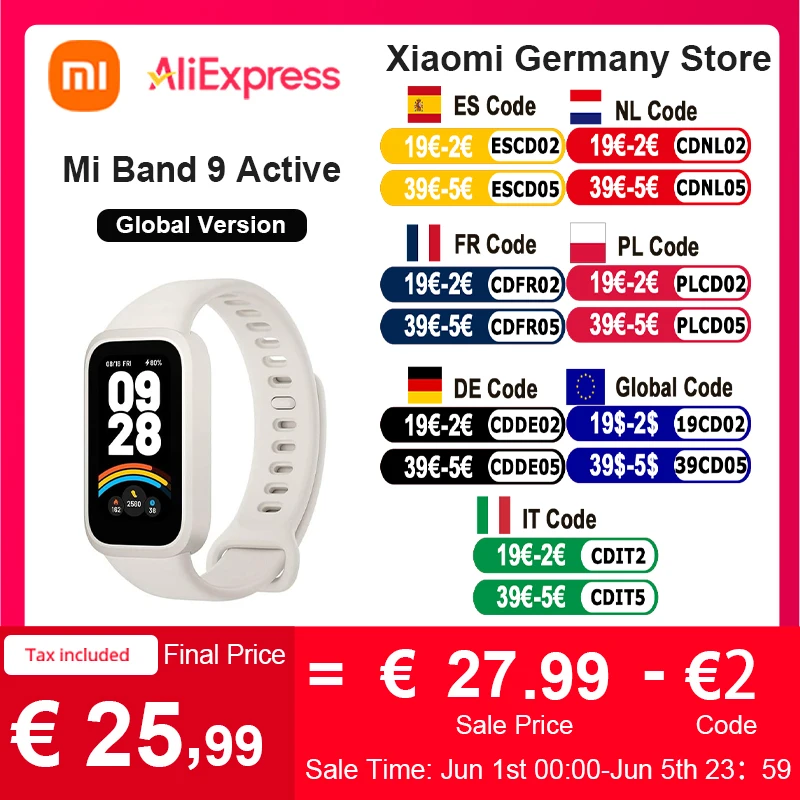 Xiaomi Smart Band 9 aktive Bluetooth Smartwatch 1.47 "TFT-Bildschirm 18 Tage Akkulaufzeit Sport modi