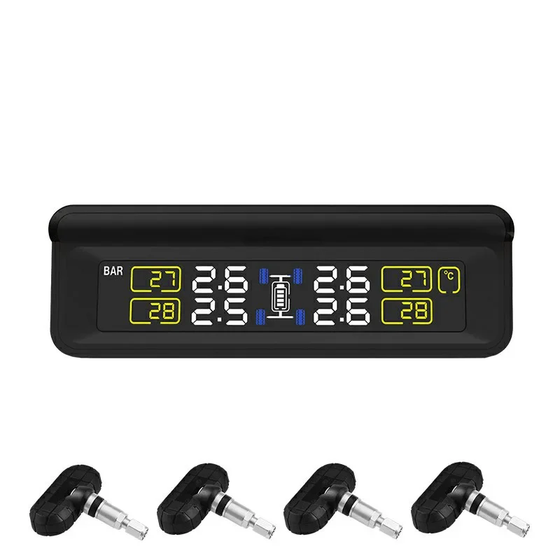 

NEW Professional Solar TPMS Car Tire Pressure Alarm System Display 4 Internal Sensors Temperature Warning Fuel Save