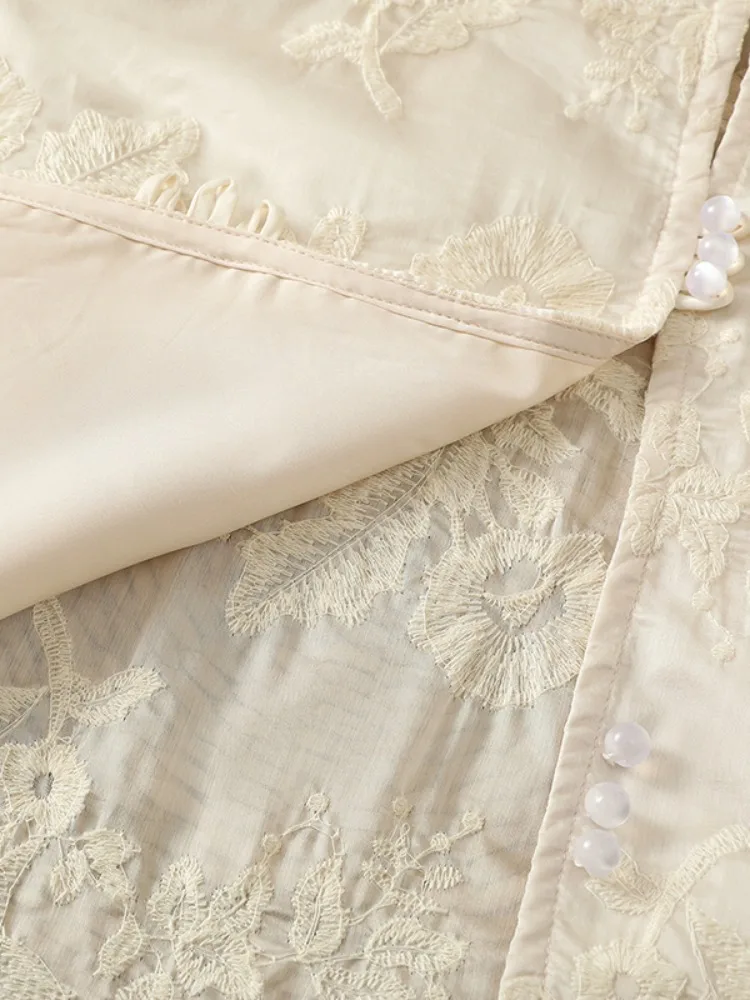 Nuevo cárdigan abierto de lino y algodón con bordado Floral chino para mujer, Top fino holgado informal con protección solar, Top